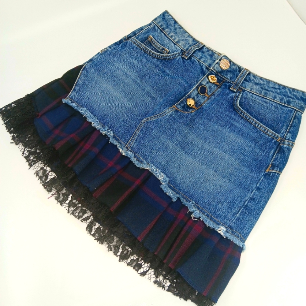 Designer Rhinestone Denim Skirt